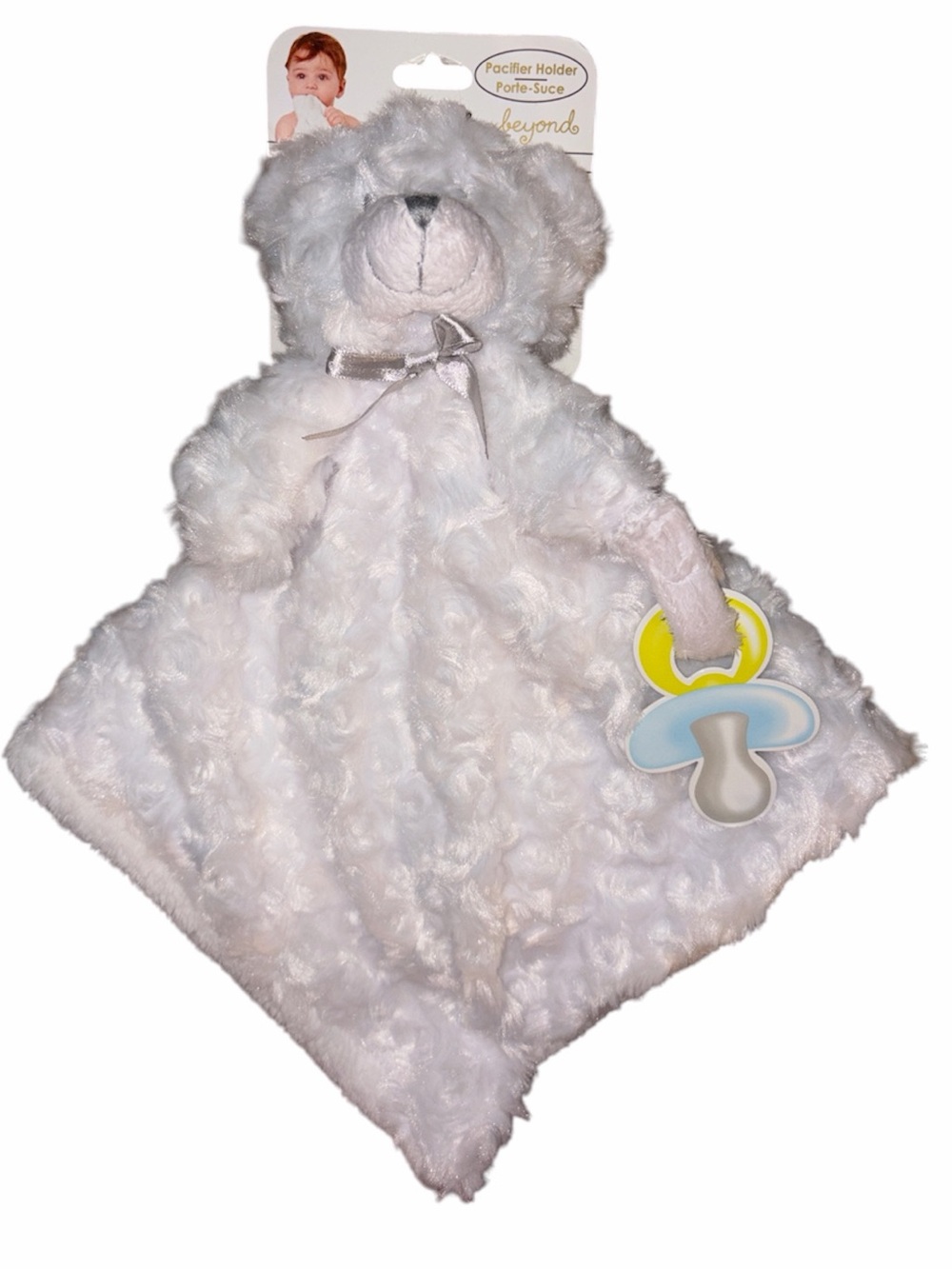Beyond White Plush Bear Pacifier Holder NWT